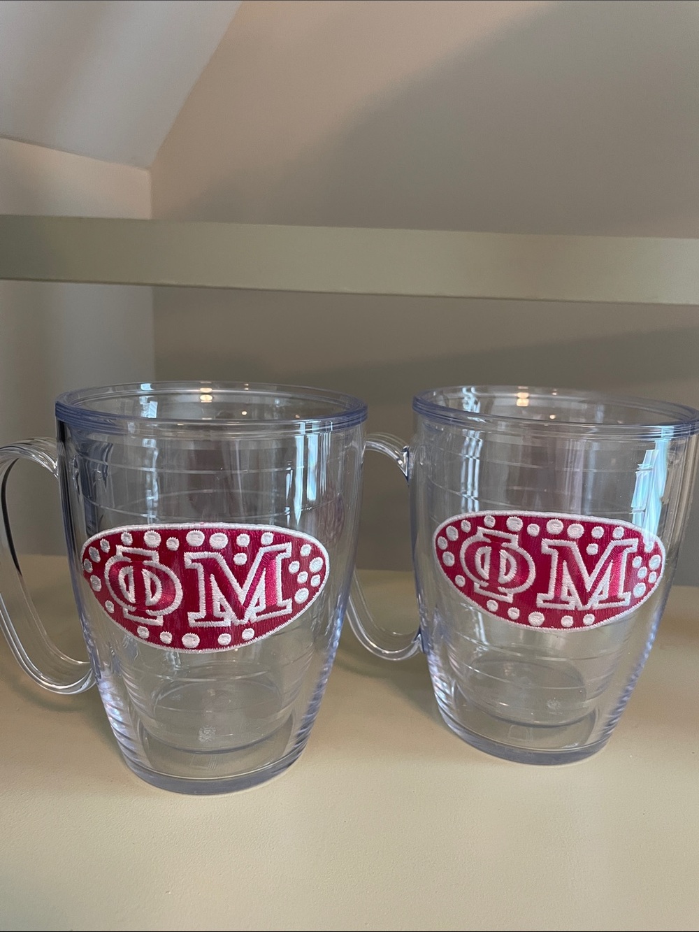 Tervis Tumbler Mug Phi Mu Sorority with Pink Embroidered Crest 12 oz each PAIR